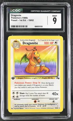 CGC 9 MINT Dragonite 1999 Fossil 1st Edition 19/62 Pokemon Card - Image 1