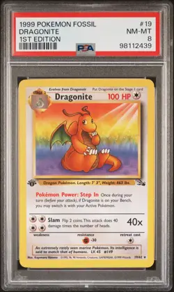1999 POKEMON FOSSIL 19 DRAGONITE 1ST EDITION - PSA 8 NM Mint - Image 1