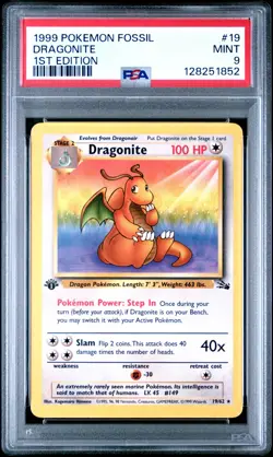 PSA 9 MINT 1999 POKEMON FOSSIL 19 DRAGONITE 1ST EDITION ENGLISH - Image 1