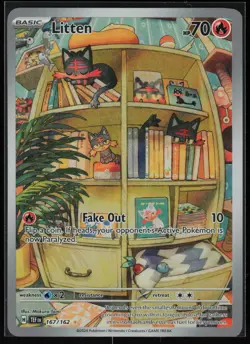 Pokemon Litten - Illustration Rare Holo SV05: Temporal Forces 2024 167/162 NM - Image 1