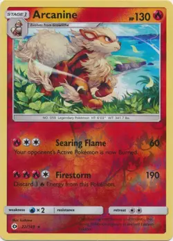 Arcanine 22/149 Reverse Holo Sun & Moon Pokemon Card NM - Image 1