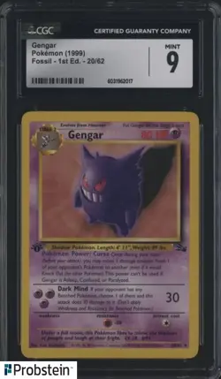 Gengar 1999 Pokemon Fossil 1st Edition 20/62 Non Holo CGC 9 MINT - Image 1