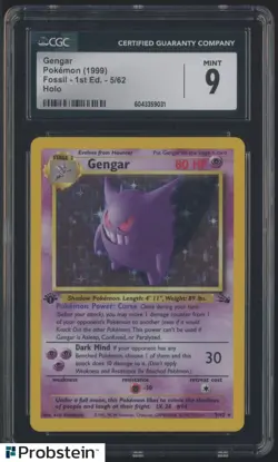 1999 Pokemon Fossil 1st Edition #5/62 Gengar Holo CGC 9 MINT - Image 1