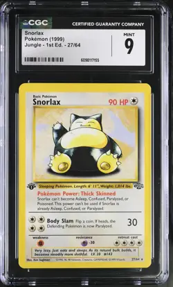 CGC 9 MINT Snorlax 1999 Jungle 1st Edition 27/64 Pokemon Card - Image 1
