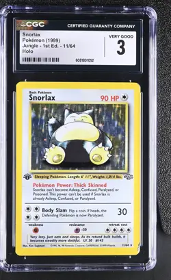 CGC 3 Snorlax 1999 Jungle 1st Edition 11/64 Holo Pokemon Card - Image 1