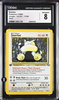 1999 Pokemon Jungle 1st Edition Snorlax Holo #11/64 CGC 8 NM/Mint - Image 1