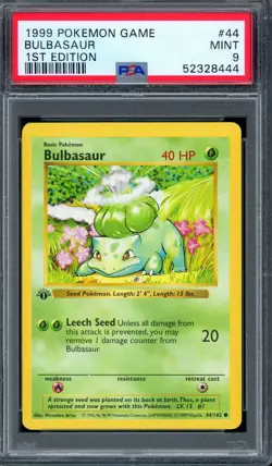 PSA 9 Pokemon 1999 Shadowless 1st Edition Base Set Bulbasaur #44 - Image 1