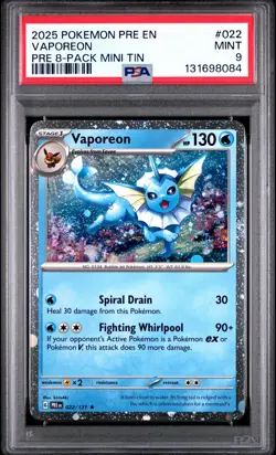 2025 POKEMON PRE EN-PRISMATIC EVOLUTIONS 8-PACK #022 VAPOREON PSA 9 - Image 1