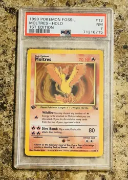 1999 POKEMON FOSSIL 1ST EDITION #12 MOLTRES - HOLO PSA 7 - Image 1
