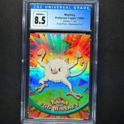 topps Pokemon TV Edition Series 1 Rainbow Holo Foil CGC 8.5 #56 Mankey - Image 1