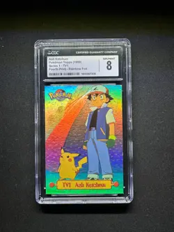 topps Pokemon TV Animation Edition Series 1 Rainbow Foil TV1 Ash Ketchum CGC 8 - Image 1