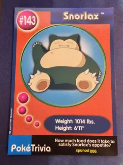 1999 Pokemon Burger King Poketrivia Promo #143 Snorlax NM - Image 1