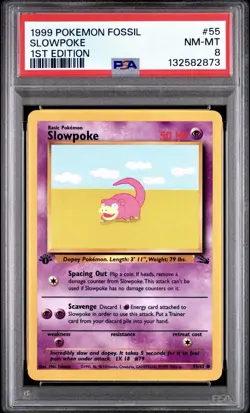 1999 Pokemon Fossil 55 Slowpoke 1st Edition PSA 8 - Image 1