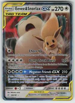Pokemon Eevee & Snorlax GX Ultra Rare Holo SM - Team Up 120/181 NM - Image 1