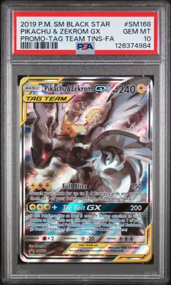 2019 POKEMON SM BLACK STAR PROMO #SM168 FULL ART/PIKACHU & ZEKROM GX PSA 10 - Image 1