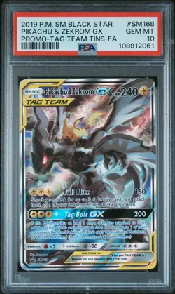 2019 POKEMON SM BLACK STAR PROMO #SM168 FULL ART/PIKACHU & ZEKROM GX PSA 10 - Image 1