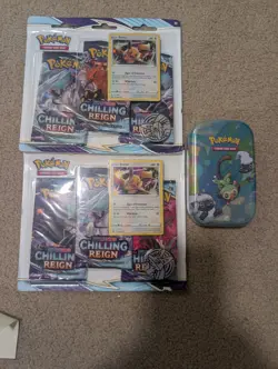Pokemon TCG Chilling Reign 3 Pack Blister Eevee Promo coin & tin Sealed - Image 1