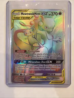 Pokemon Unified Minds Mewtwo Mew GX Rainbow Secret Rare Card 242/236 Ungraded - Image 1
