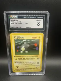 1999 Pokemon Base Set 1st Edition Shadowless Magnemite 53/102 Pokemkn Card Cgc 8 - Image 1