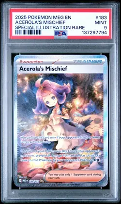 2025 POKEMON MEG SPECIAL ILLUSTRATION RARE #183 ACEROLA'S MISCHIEF PSA 9 - Image 1