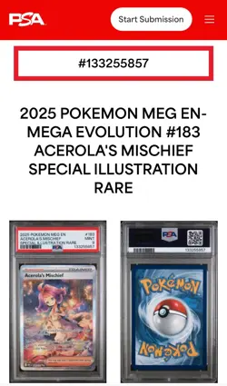 2025 Pokemon MEG EN Acerola’s Mischief #183 SPECIAL ILLUSTRATION RARE PSA 9 - Image 3