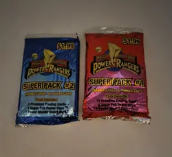 mighty morphin power rangers trading cards . TWO PACKS PLUS TWO SUPER PACKS - Image 1