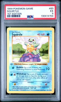 Squirtle Base Set Shadowless 1st Edition PSA 5 1999 Pokemon #63 - Image 1