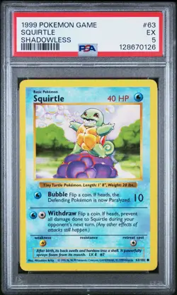 1999 POKEMON BASE SET SHADOWLESS #63 SQUIRTLE PSA 5 - Image 1