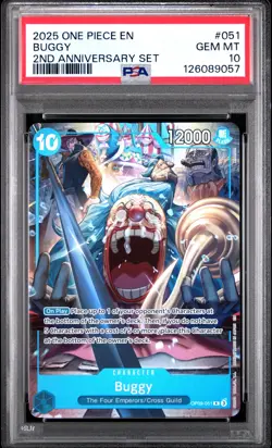 2025 ONE PIECE ENGLISH VERSION 2ND ANNIVERSARY SET #051 BUGGY PSA 10 - Image 1