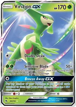 Virizion GX - 34/214 - Pokemon Lost Thunder Sun & Moon Ultra Rare Card NM - Image 1