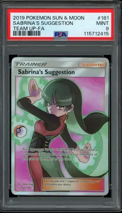 Pokemon PSA 9 Sabrina's Suggestion 181/181 Sun & Moon Team Up Full Art Mint - Image 1
