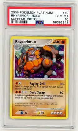 2009 Pokemon Platinum Supreme Victors Rhyperior Holo #10 PSA 10 Gem Mint Pop 7! - Image 1