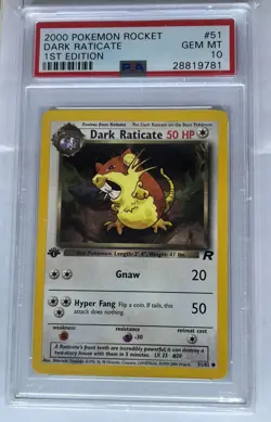 2000 Pokemon Rocket Dark Raticate 1st Edition#51 PSA 10 Graded - Image 1