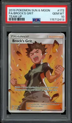 Pokemon PSA 10 Brock's Grit 172/181 Sun & Moon Team Up Full Art Mint - Image 1