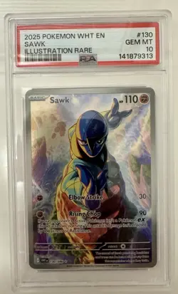 Pokemon Sawk #130 PSA 10 WHT EN-White Flare Illustration Rare - Image 1