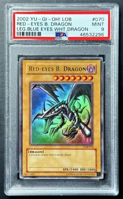 2002 Yugioh RED-EYES B. DRAGON LOB-070 Original Unlimited Ultra Rare PSA 9 Mint - Image 1