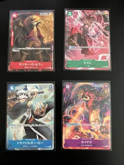 Japanese One Piece TCG Promo Set Luffy P-007 Yamato P-008 Law P-009 Kaido P-010 - Image 1