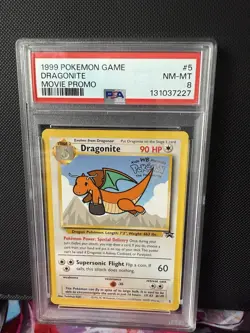 1999 Pokemon DRAGONITE #5 Black Star Promo The First Movie Stamped English PSA 8 - Image 1