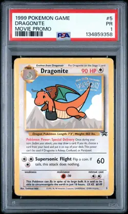 PSA 1 Dragonite The First Movie Black Star Promo #5 Stamped 1999 Pokemon WoTC PR - Image 1