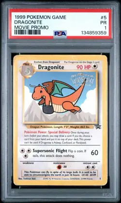 PSA 1 Dragonite The First Movie Black Star Promo #5 Stamped 1999 Pokemon WoTC PR - Image 1