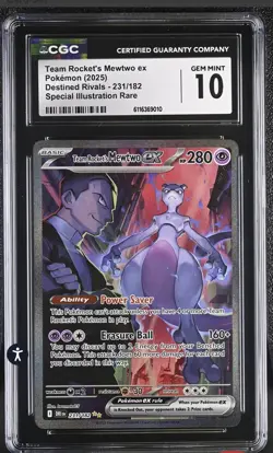 CGC 10 Gem Mint Team Rocket's Mewtwo EX 231/182 Pokemon Destined Rivals SIR - Image 1