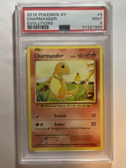 PSA 9 Charmander Pokemon XY Evolutions # 9/108 2016 - Mint - Image 1