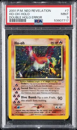 2001 POKEMON NEO REVELATION DOUBLE HOLO ERR #7 HO-OH-HOLO PSA 9 - Image 1