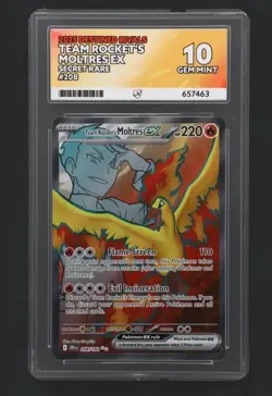 Pokemon TCG - Team Rocket's Moltres ex 208/182 - Destined Rivals ACE GRADED 10 - Image 1