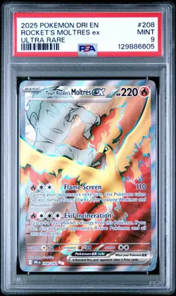 2025 Pokemon TCG Team Rocket's Moltres EX 208/182 Destined Rivals PSA 9 - Image 1