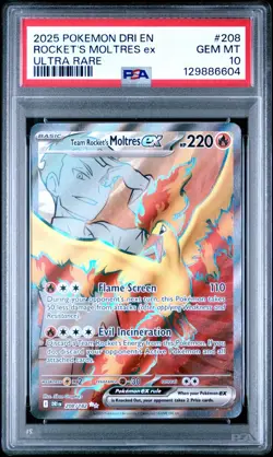 2025 Pokemon TCG Team Rocket's Moltres EX 208/182 Destined Rivals PSA 10 GEM MT - Image 1