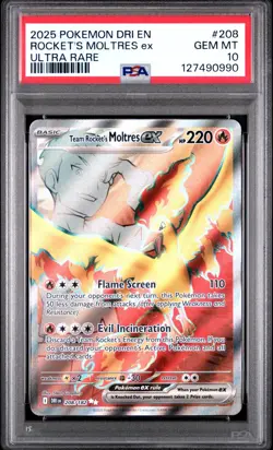 2025 Pokemon TCG Team Rocket's Moltres EX 208/182 Destined Rivals PSA 10 GEM MT - Image 1