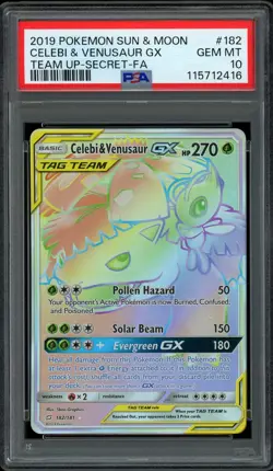 Pokemon PSA 10 Celebi & Venusaur GX 182/181 Sun & Moon Team Up Rainbow Rare Mint - Image 1