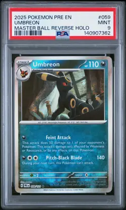 2025 Pokemon #059 Umbreon Master Ball Reverse Holo PSA 9 - Image 1