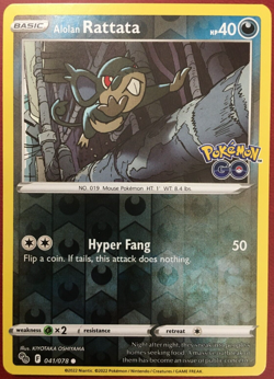 POKEMON ALOLAN RATTATA 041/078 "POKEMON GO" COMMON REVERSE HOLO NEAR MINT - Image 1